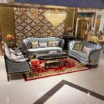 Emgrand Luxury 2-Seater Sofa – Wine Red Frame + Taiwan Champagne Gold Accents + Premium Template Fabric