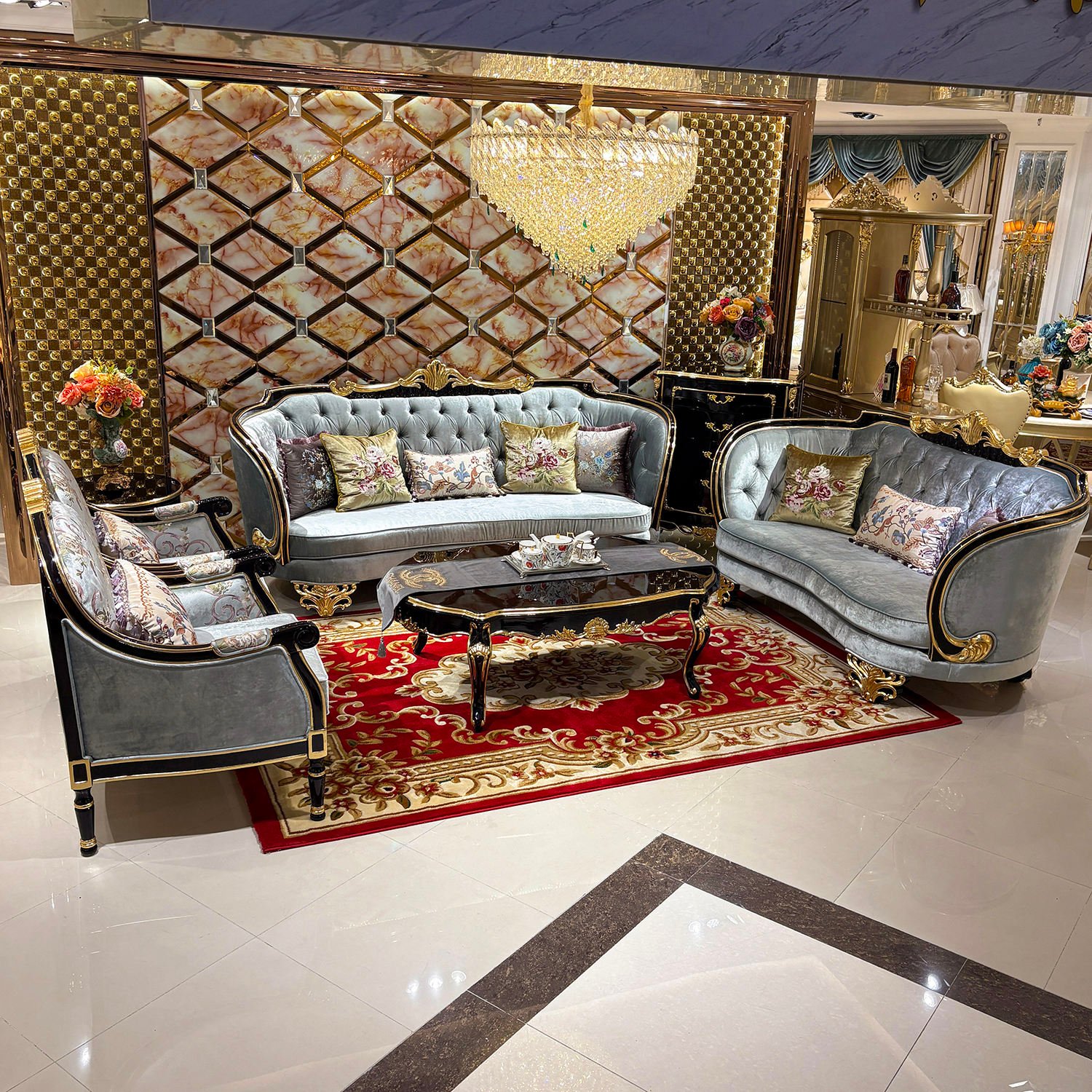 Haae986b51279443f88b21c277eede1d6a (1) Emgrand Luxury 2-Seater Sofa – Wine Red Frame + Taiwan Champagne Gold Accents + Premium Template Fabric - Image 1