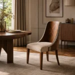 DC 08 - Luxury Handmade Dining Chair – Natural Wood Veneer Parquet + High-Density Laminated Sponge + Microfiber & Snake Skin Accents