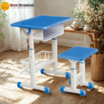 TN-A0017 Light Blue Height-Adjustable School Desk & Chair Set  Durable ABS Plastic Furniture for Primary & Secondary Students