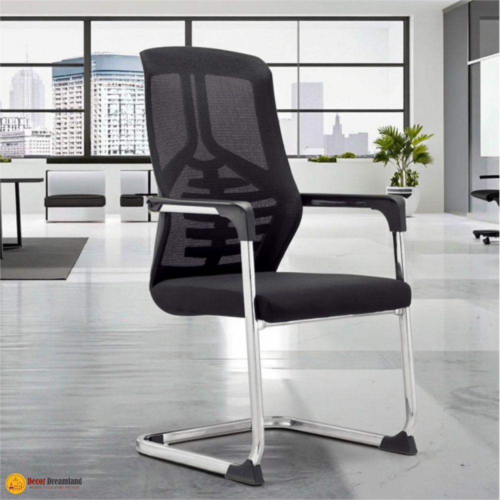 2 717C – BLACK | PP + Mesh Office Chair with Foam Cushion & Iron Frame - Image 1