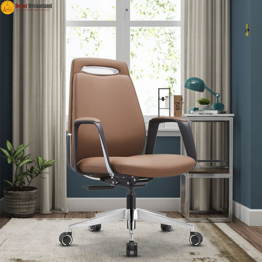 4 🪑 B-858-1 Office Chair | Brown PU Leather Classic Elegance • Comfortable Seating • Strong Metal Legs - Image 1