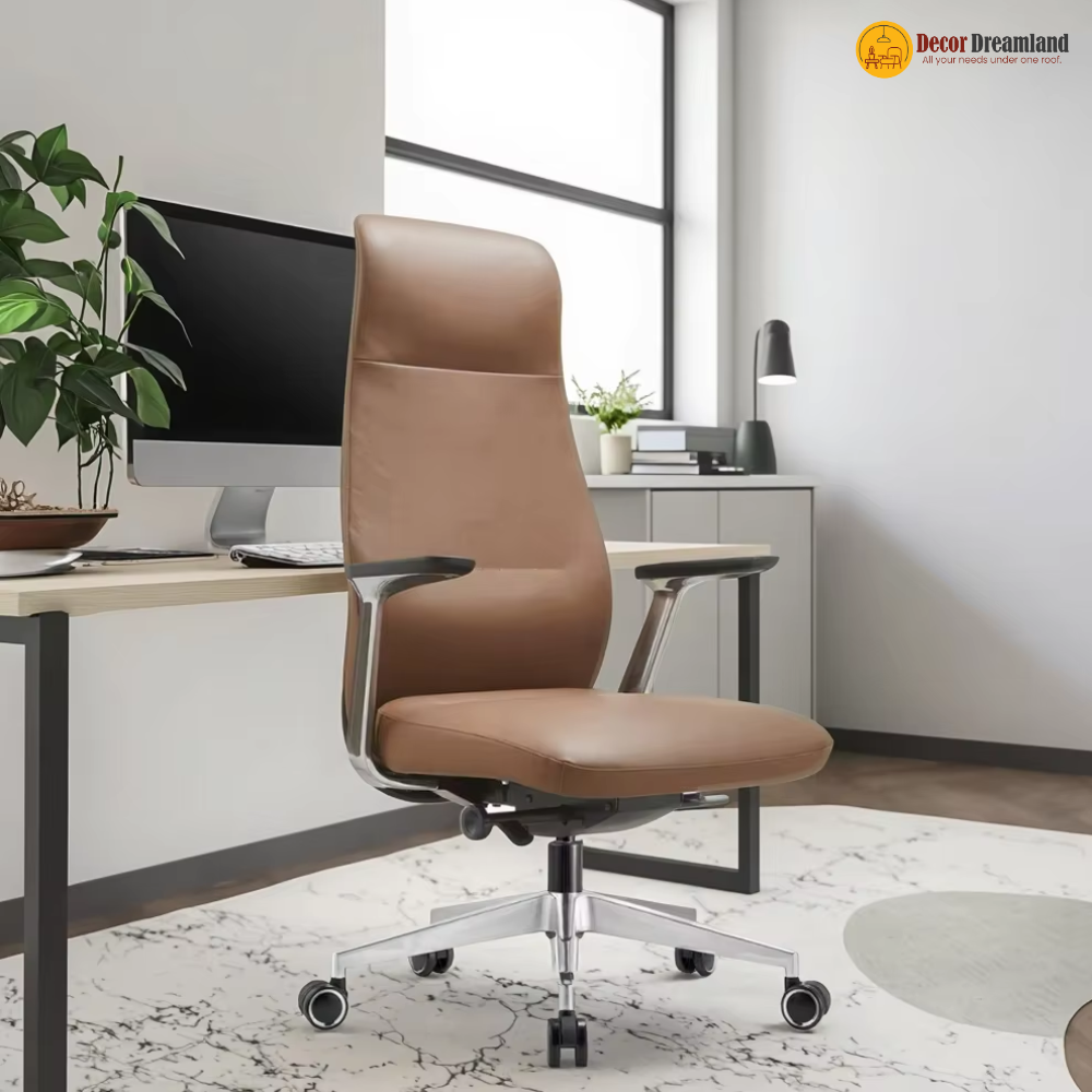 4 🪑 DK Dico A Office Chair | Brown PU Leather with Metal Legs Classic Elegance • Durable Build • Professional Seating - Image 1