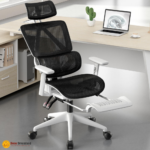🪑 899 Ergonomic Office Chair | White Frame & Black Mesh  Headrest & Footrest • Advanced Ergonomics • Premium Comfort - Image 3