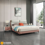 1038# Premium Bed Frame – Fabric Upholstery + Solid Wooden Structure + Foam Padding + Slat Support Modern Contemporary Bed - Image 2