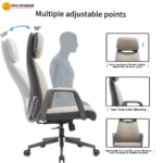 🪑 A-858 Office Chair | Grey PU Leather  Modern Elegance • Comfortable Seating • Strong Metal Legs - Image 2