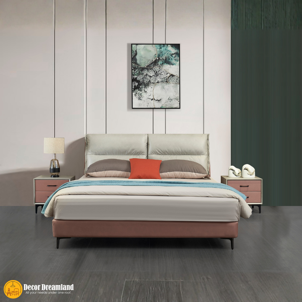 7 1038# Premium Bed Frame – Fabric Upholstery + Solid Wooden Structure + Foam Padding + Slat Support Modern Contemporary Bed - Image 1