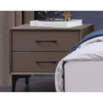 208# Premium Nightstand – Wood + PU Finish with Steel Legs  Modern Luxury Bedside Table |