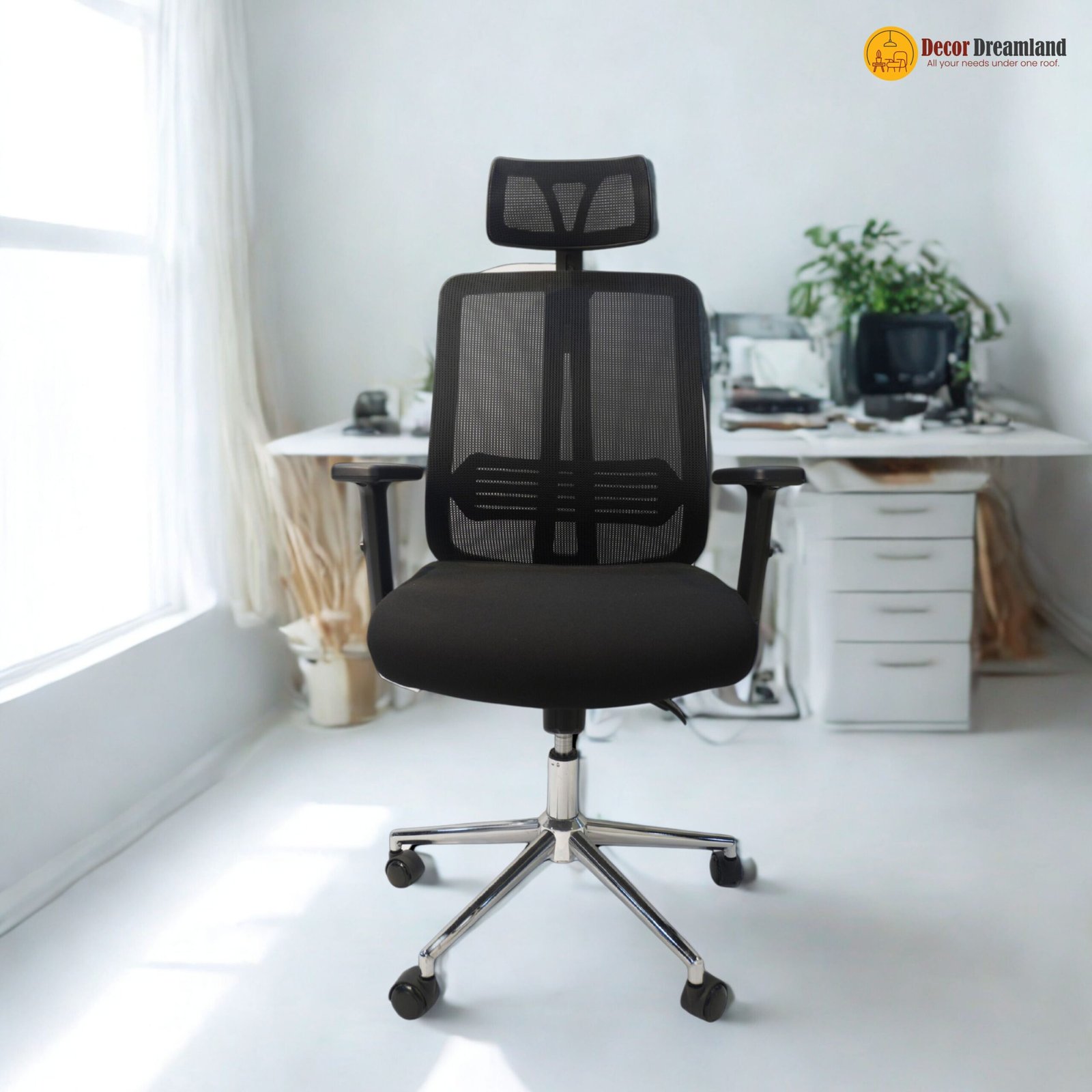 Untitled design - 4 🪑 910H Ergonomic Mesh Office Chair – Black with Tilt Mechanism & Functional Armrests - Image 1