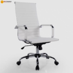 🪑 LC001 B Ergonomic Executive Office Chair | White PU Seat & Breathable Mesh Back with Chrome Base