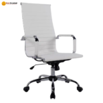 🪑 LC001 B Ergonomic Executive Office Chair | White PU Seat & Breathable Mesh Back with Chrome Base - Image 2