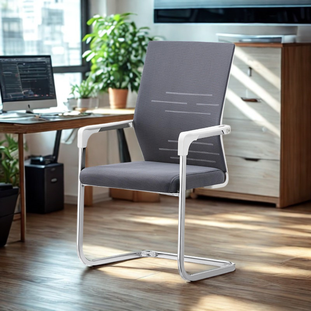 1 🪑 8013 Ergonomic Office Chair | White & Grey Mesh with Electroplated Legs Modern Look • Breathable Comfort • Premium Office Seating - Image 1