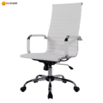 🪑 LC001 B Ergonomic Executive Office Chair | White PU Seat & Breathable Mesh Back with Chrome Base - Image 3