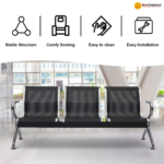 B02-A Black Heavy-Duty Steel Beam Seating Chair  Heavy-Duty Steel • Solid PP Support • Commercial Grade Seating - Image 2