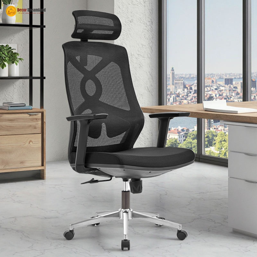 5 🪑 818A Ergonomic Office Chair | Black Mesh with Chrome Base Professional Comfort • Strong Build • Modern Office Seating - Image 1