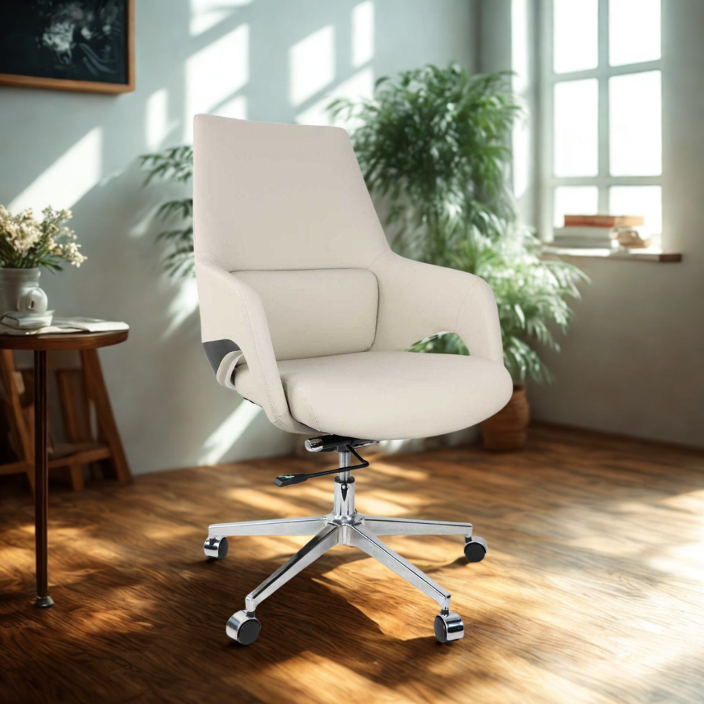 2 Model AD-039LB Low-Back Executive Task Chair | Beige Series Plush Double-Layer Cushioning • Compact Professionalism • Mirror-Finish Chrome - Image 1