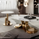 🛋️ 14# Designer Coffee Table Set | Slab & Circle Duo Architectural Geometry • Premium Stone Slab • Polished Stainless Steel
