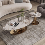 🛋️ 14# Designer Coffee Table Set | Slab & Circle Duo Architectural Geometry • Premium Stone Slab • Polished Stainless Steel - Image 3