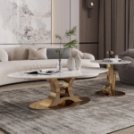 🛋️ 14# Designer Coffee Table Set | Slab & Circle Duo Architectural Geometry • Premium Stone Slab • Polished Stainless Steel - Image 2