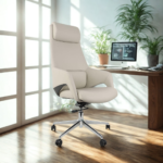 Model AD-039HB High-Back Executive Chair | Beige Series Premium Double-Layer Foam • Mirror-Finish Chrome • Breathable 5D Mesh