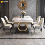 Dining Table Model 626# | Premium Marble Top 6-Seater (150 × 90 cm) Luxurious Italian Style • High-Strength Marble • Polished Chrome Base - Image 6