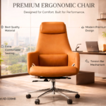 Model AD-039HB High-Back Executive Chair | Orange Edition Dual-Tone Aesthetics • Enhanced Cushioning • Mirror-Finish Chrome Base
