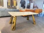 DT-32 Luxury Dining Table | Onyx Gold Finish | 6-Seater  Premium Design • Elegant Finish • Perfect for Modern Dining Spaces - Image 3