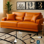 DD/2002 Modern 2-Seater Sofa – Vibrant Orange PU Leather with Chrome Accents
