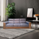 DD/3004 – Elegant Rectangular 3-Seater Sofa – Dual-Tone Fawn Brown & Grey Fabric Lounge Seating