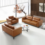 DD/2002 Modern 2-Seater Sofa – Vibrant Orange PU Leather with Chrome Accents - Image 6