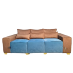 DD/3005 – Cozy Rectangular 3-Seater Sofa – Dual-Tone Brown & Blue Fabric Lounge Seating - Image 2