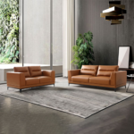 DD/2002 Modern 2-Seater Sofa – Vibrant Orange PU Leather with Chrome Accents - Image 5