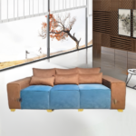 DD/3005 – Cozy Rectangular 3-Seater Sofa – Dual-Tone Brown & Blue Fabric Lounge Seating