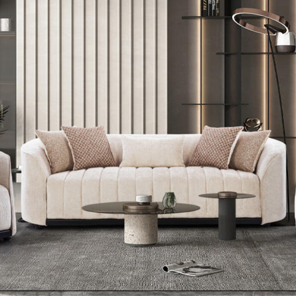 6 DD/3003 – Luxury Fabric Tufted Sofa 3-Seater – Elegant Cream Contemporary Lounge Seating - Image 1