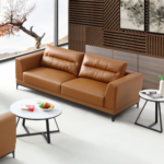 DD/2002 Modern 2-Seater Sofa – Vibrant Orange PU Leather with Chrome Accents - Image 2