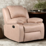 DD/102 – Single Manual Recliner Sofa – Beige Soft PU Leather Ergonomic Lounge Seating